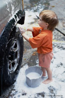 Child washing car; Actual size=130 pixels wide